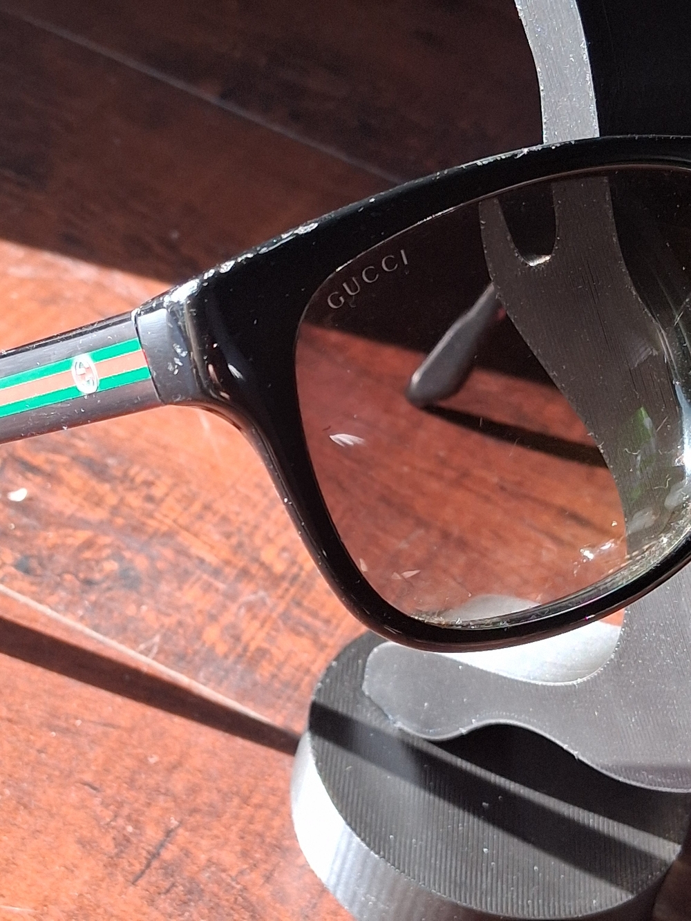 Black Sunglasses with Green and Red Temple Stripes